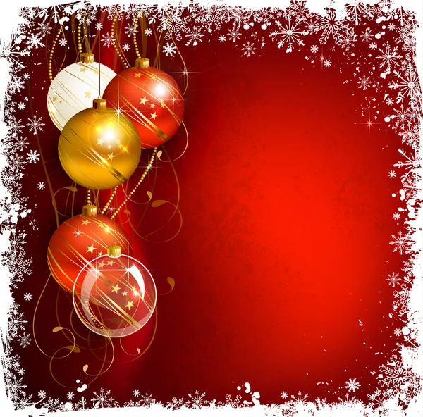 Red Christmas background with evening balls — Stock Vector