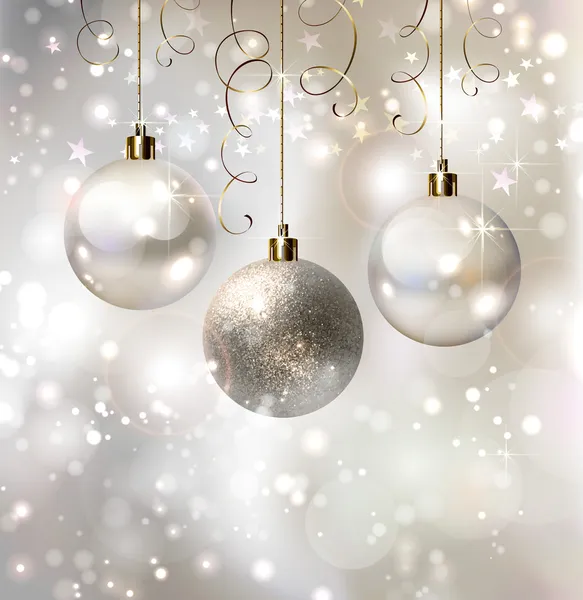 Licht van Kerstmis achtergrond met 's avonds ballen — Stockvector