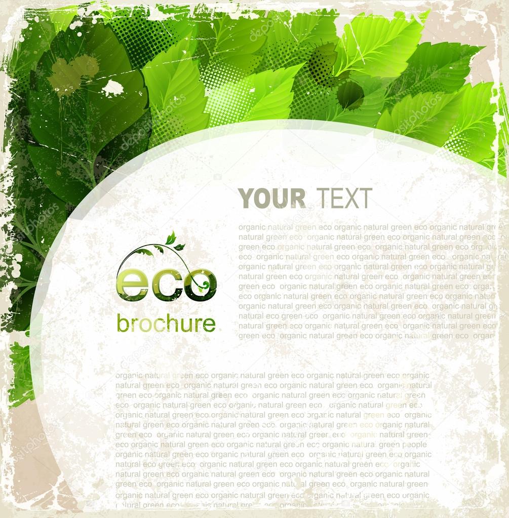Eco brochure, oval frame with green leaves