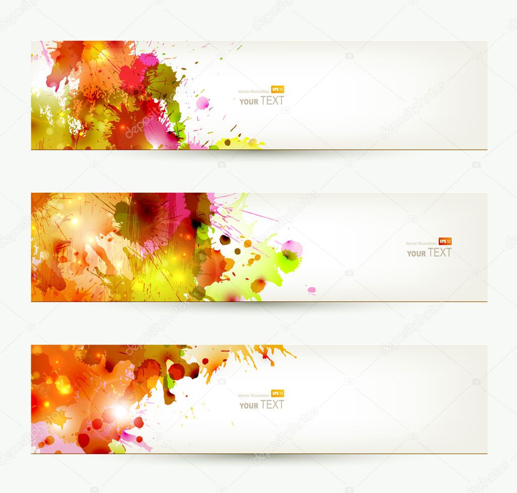 Set of three headers. Abstract artistic Backgrounds of autumn colors