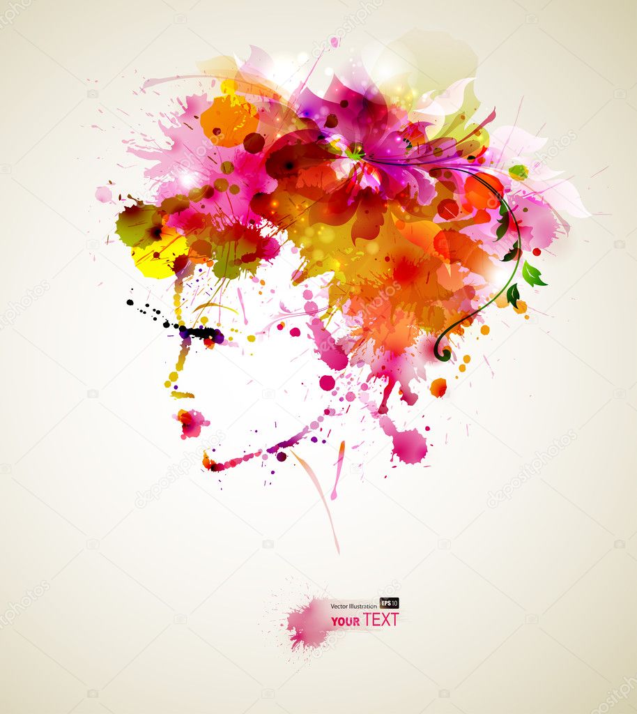 Beautiful fashion woman with abstract hair and design elements