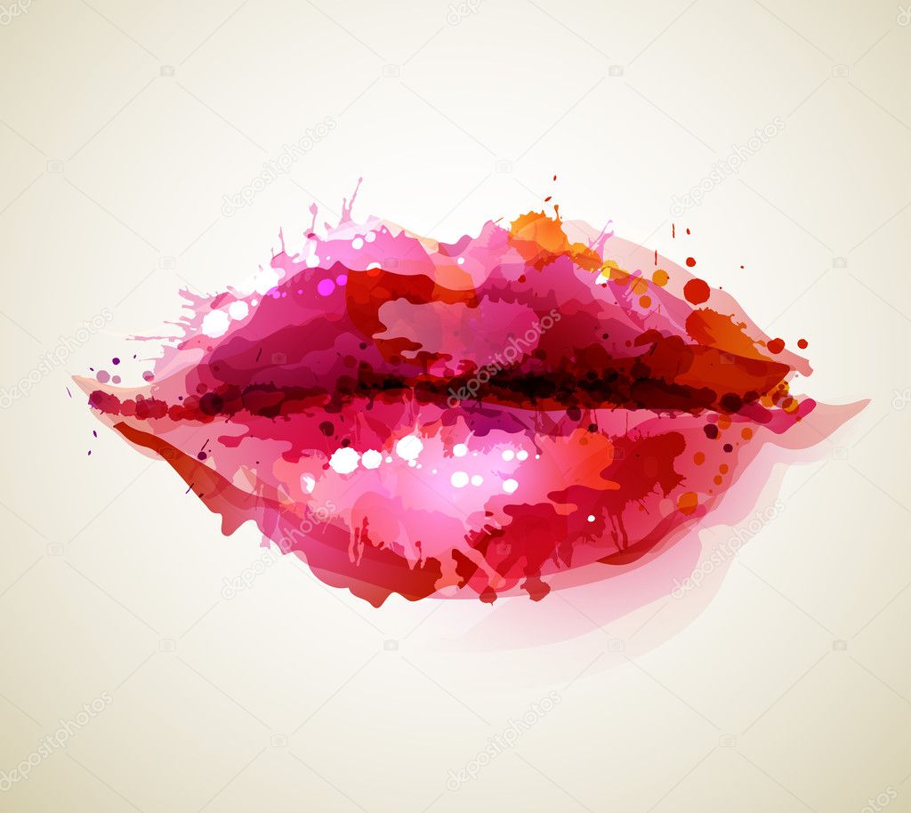 Beautiful woman's lips formed by abstract blots
