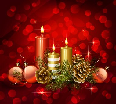 yanan mumlar ve çam kozalakları ile Noel arka plan