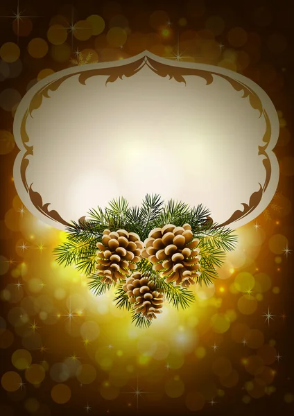 Weihnachten Hintergrund mit drei Zapfen und Tanne — Stockvektor