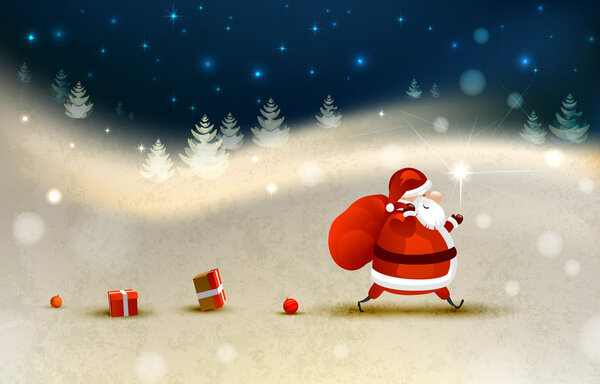 Санта-Клаус на зимнем пейзаже
