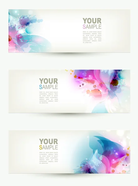 Set of three banners, abstract headers with blue and pink blots — Stock Vector