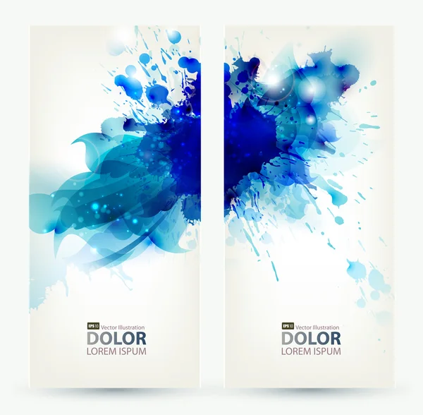 Ensemble de deux bannières, en-têtes abstraits avec des taches bleues — Image vectorielle
