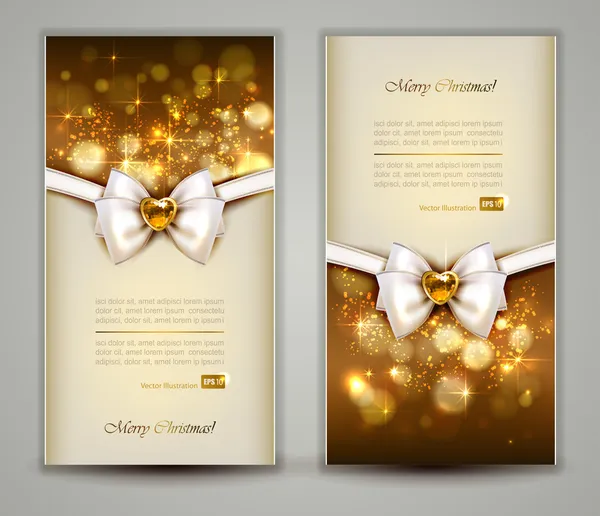 iki altın yılbaşı tebrik kartları-yay ile.