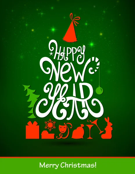 Fir tree forming from letters. Happy New Year party. — Stock Vector