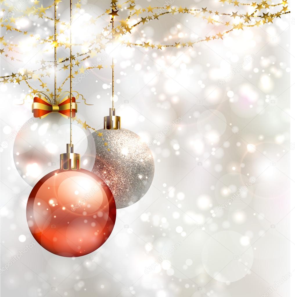 Light Christmas background with three evening balls