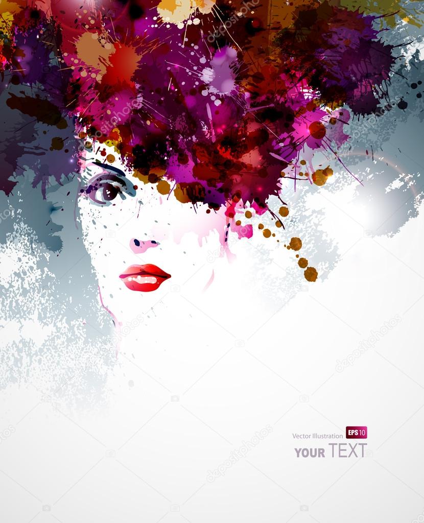 Abstract design elements with woman face