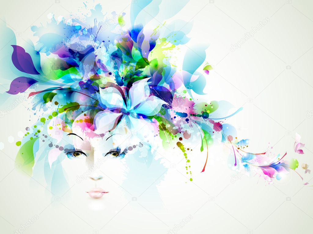 Beautiful fashion women face with abstract design elements