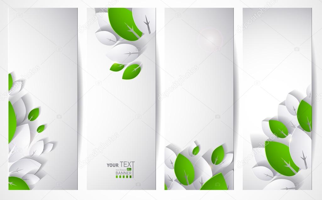 Set of four header with abstract paper leaves
