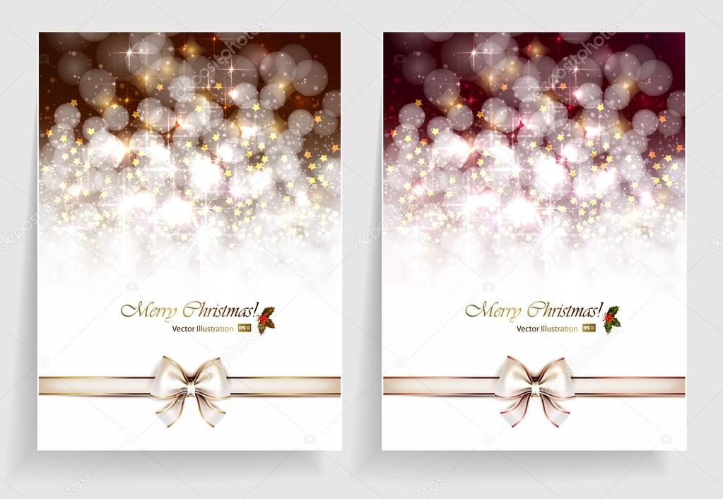 Two Christmas greeting cards with bow.