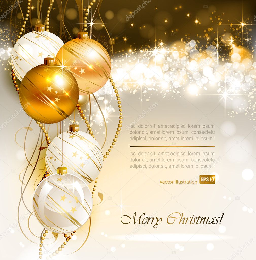 fond clair de Noël avec des boules de soirée or et blanc — Image