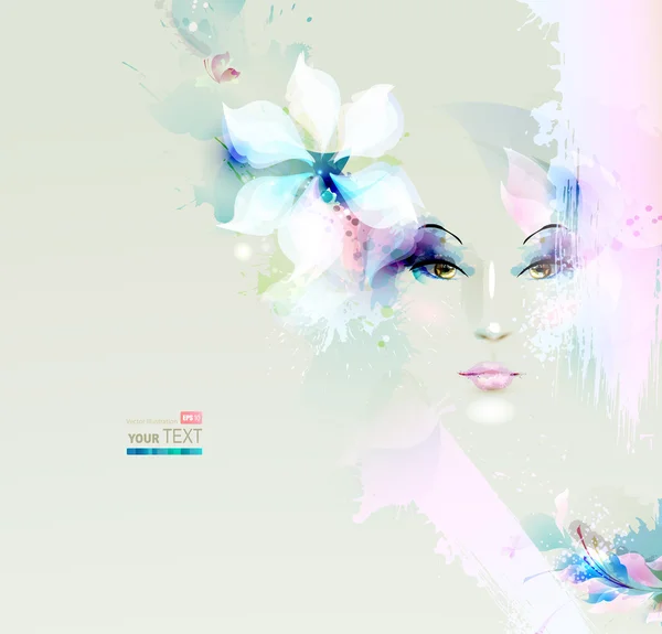 Belles femmes de mode visage avec des éléments naturels et des fleurs — Image vectorielle