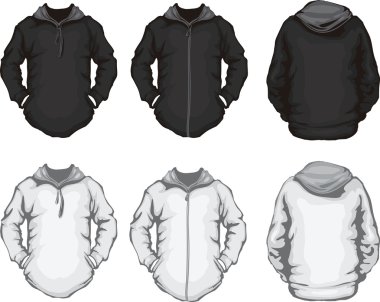 Black white men's hoodie sweatshirt template clipart