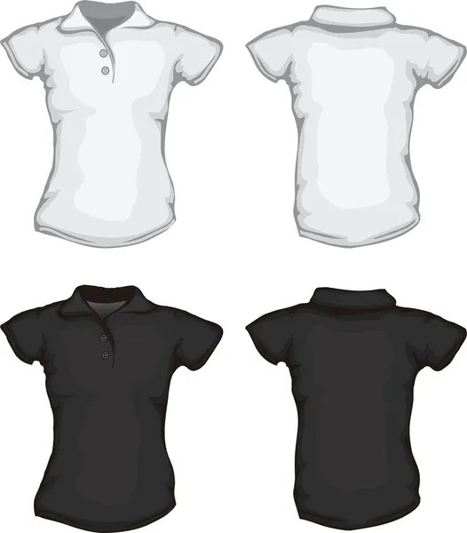 Zwart witte vrouwen poloshirt sjabloon — Stockvector