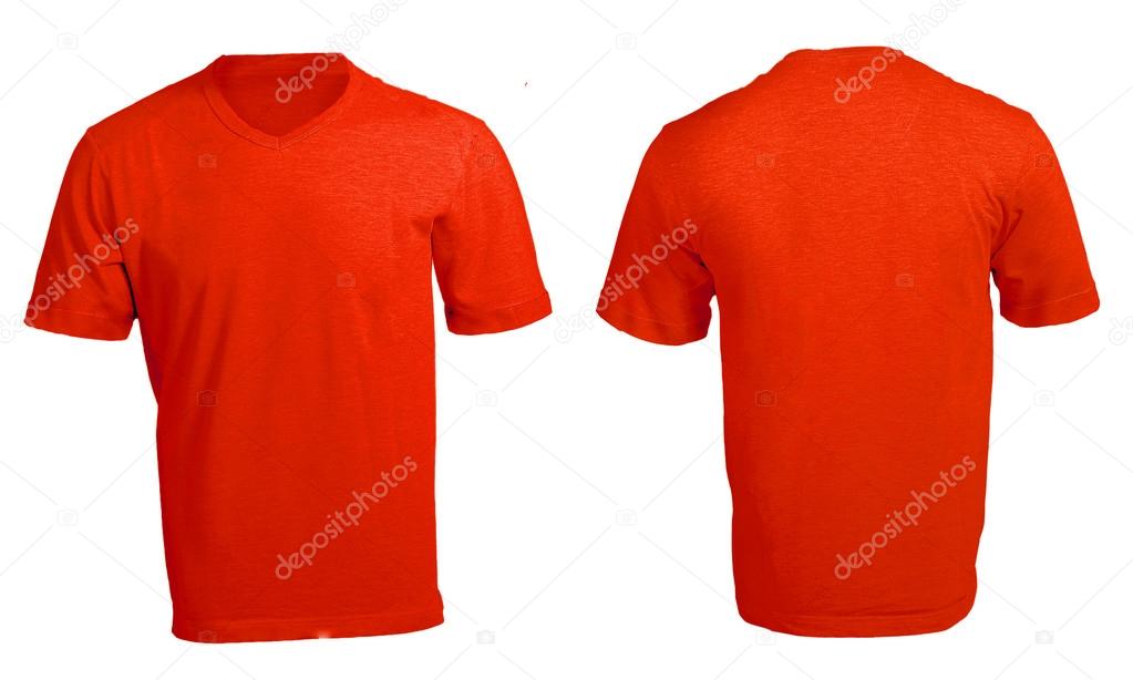 Template Plain Red T Shirt Front And Back Men's Blank Red V-Neck