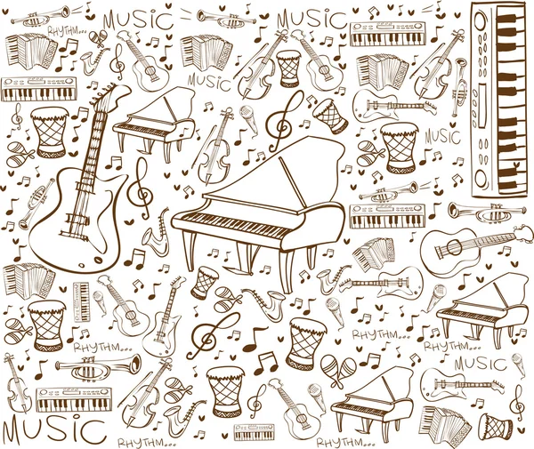Strumenti musicali Doodle — Vettoriale Stock