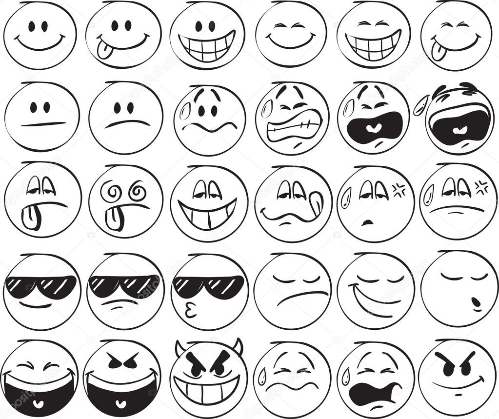 Pacote De Emoticons Desenho à Mão Rosto Tímido