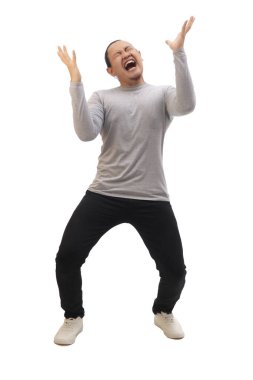 Asyalı adam ağlıyordu, üzgün pişmanlık duyuyordu depresif bir jest, tüm vücudu bembeyazdı.