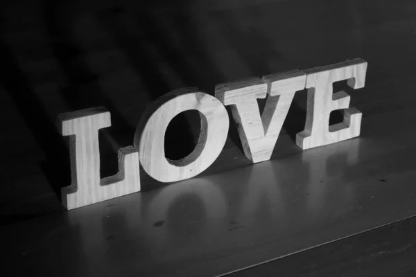 Love Text Words Typography Written Wooden Letter Black Background Life — Stock Photo, Image