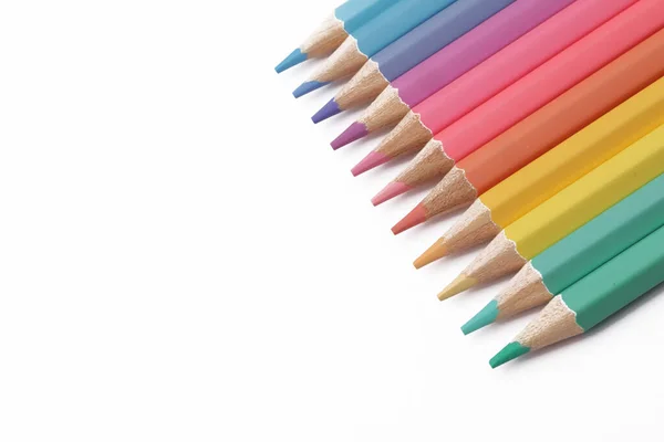 Beyaz Arka Planda Izole Edilmiş Renkli Renkli Kalem Sanat Okulu — Stok fotoğraf
