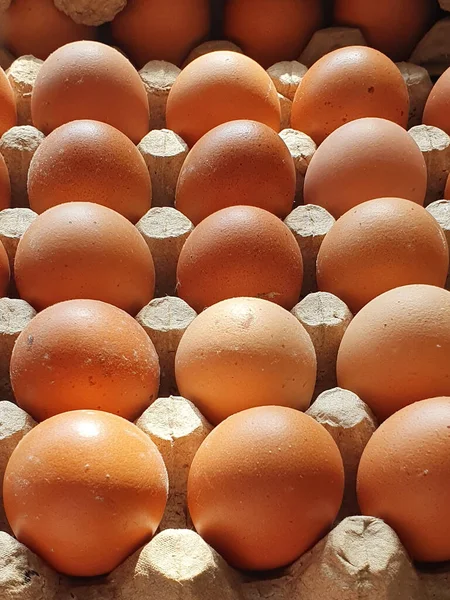 Freshly Harvested Chicken Eggs Farm Egg Stock Carton — Stock Photo, Image