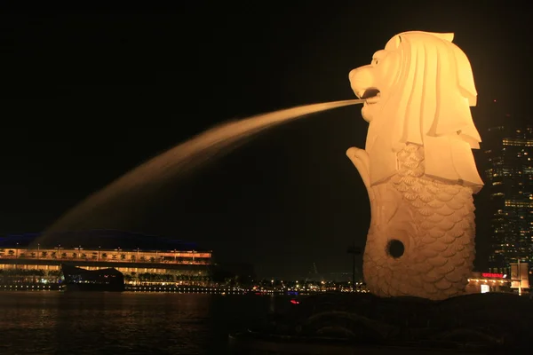 Merlion patsas yöllä, Singapore — kuvapankkivalokuva