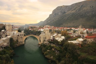 Mostar ve Stari Kasabası Akşamları Bosna ve Hercegovina