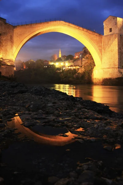 Stari Most at night, Mostar, Bosnia and Hercegovina — Stock Photo, Image