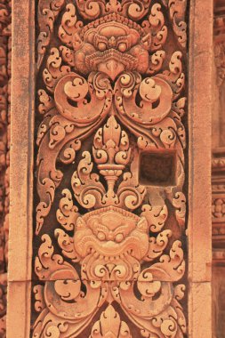 dekoratif duvar oymaları, banteay srey Tapınağı, angkor alan, siem reap, Kamboçya