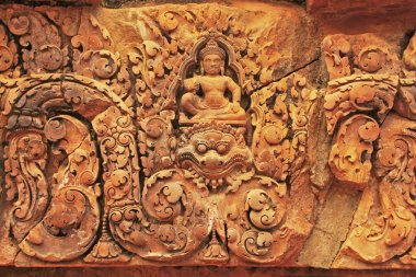 dekoratif duvar oymaları, banteay srey Tapınağı, angkor alan, siem reap, Kamboçya