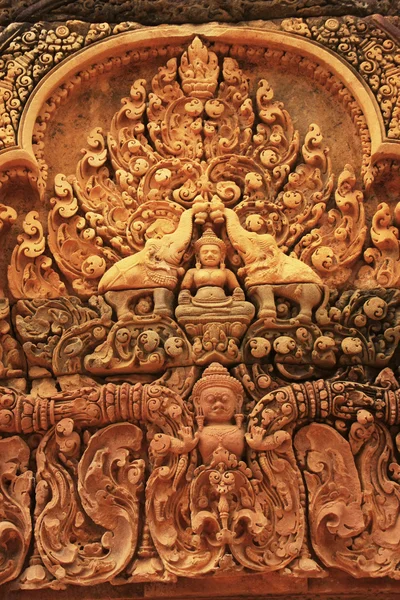 Decorative wall carvings, Banteay Srey temple, Angkor area, Siem Reap, Cambodia — Stock Photo, Image