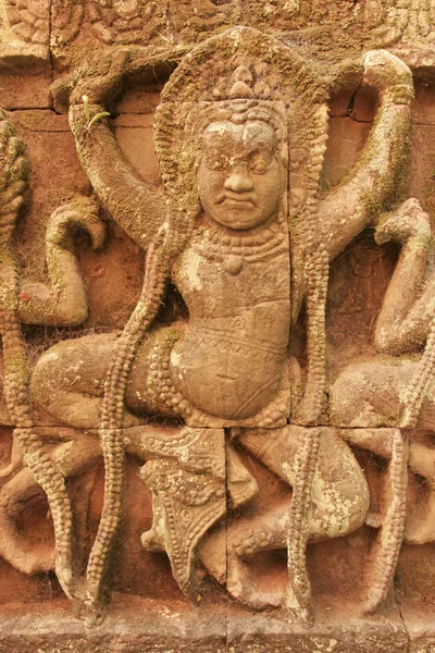 Dekorativní stěna, řezbářství, terasa malomocného krále, angkor thom, Kambodža — Stock fotografie