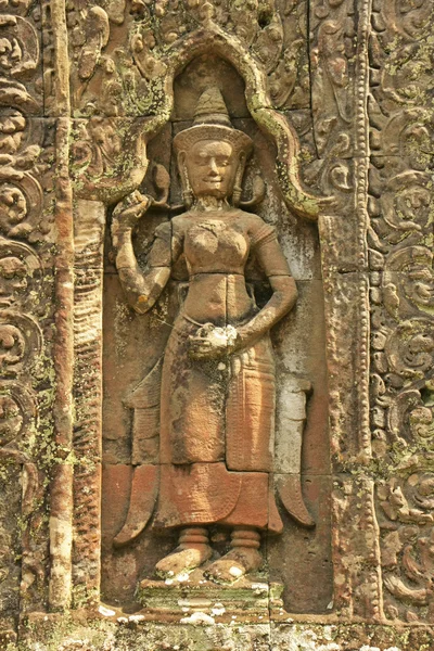 Decoratieve gravure, preah khan tempel, angkor gebied, siem reap, Cambodja — Stockfoto