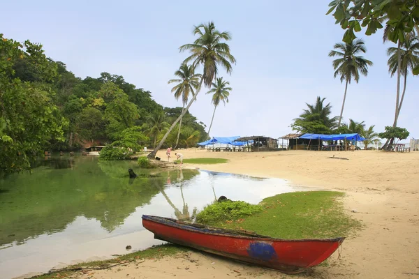 Rybářský člun sladkovodní řece, rincon beach, poloostrov samana — Stock fotografie
