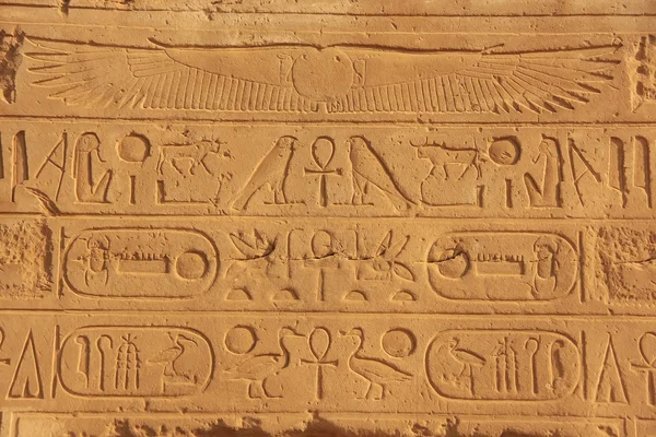 Ancient hieroglyphics on the walls of Karnak temple complex, Lux — Stock Photo, Image