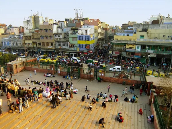 Drukke straten van de oude delhi, uitzicht vanaf jama masjid — Stockfoto