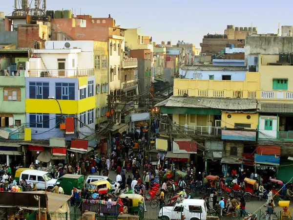 Sibuk jalan-jalan di Old Delhi, pandangan dari Jama Masjid — Stok Foto