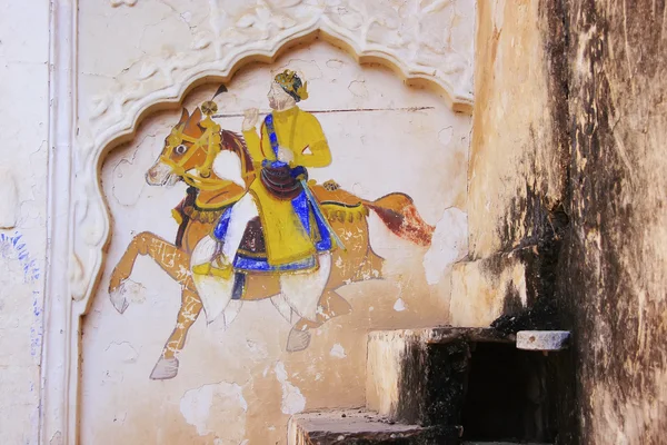 Färgglad målning på väggen, taragarh fort, bundi, Indien — Stockfoto