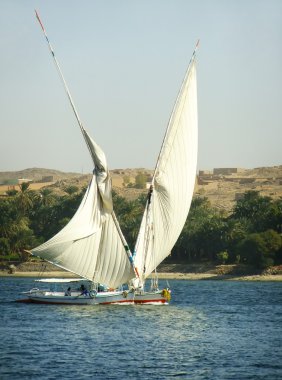Nil Nehri üzerinde yelken felucca tekneler