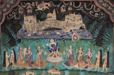 renkli duvar resimleri, chitrashala, bundi Sarayı, Hindistan