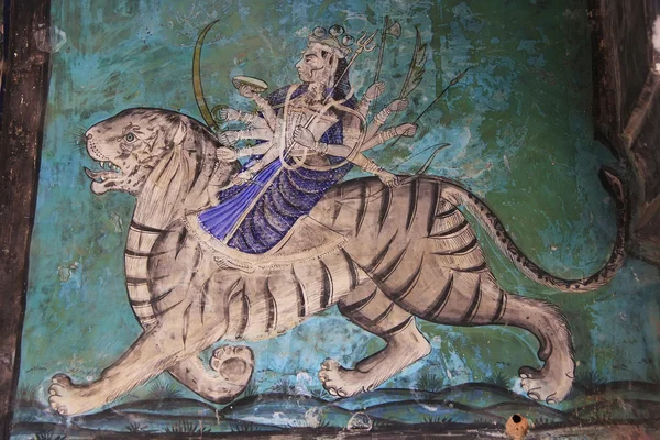 多彩的壁画，在 chitrashala、 本迪宫、 印度 — 图库照片