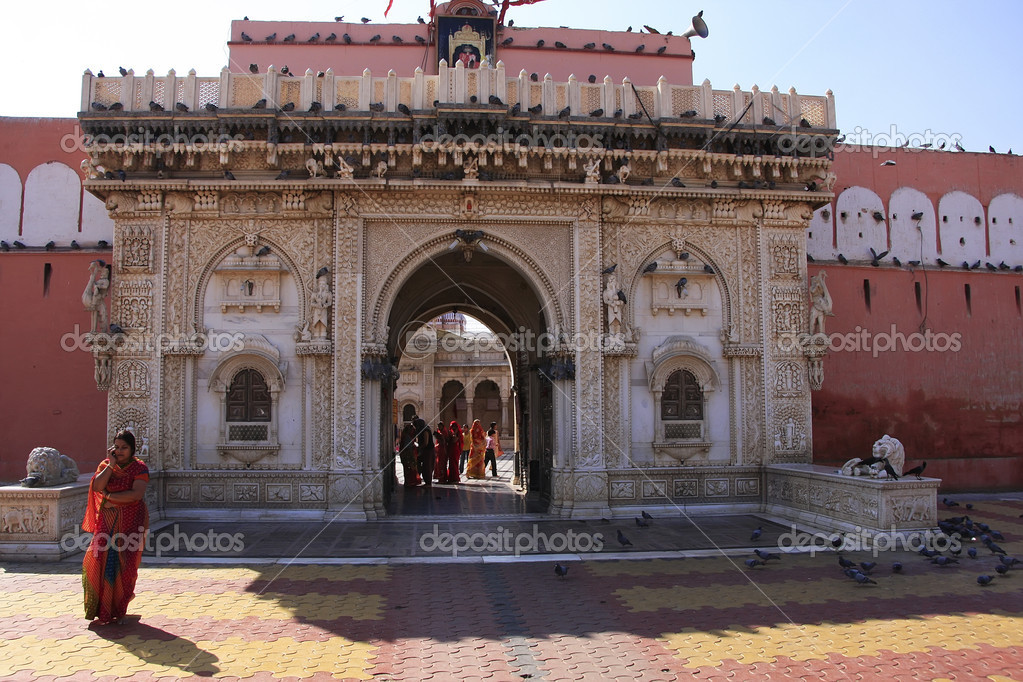 Woman in colorful sari standing by facade of Karni Mata Temple, – Stock  Editorial Photo © DonyaNedomam #38178885
