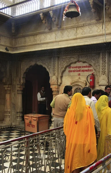 Pelgrims permanent binnen karni mata-tempel, deshnok, india — Stockfoto