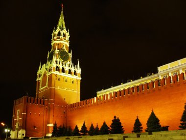 işçinin kulesinde gece, Moskova kremlin, Rusya Federasyonu