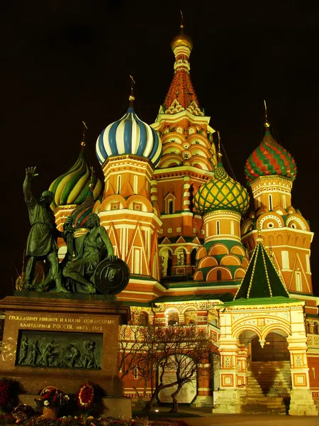 Cattedrale di Vasilij il Beato di notte, Mosca, Russia — Foto Stock