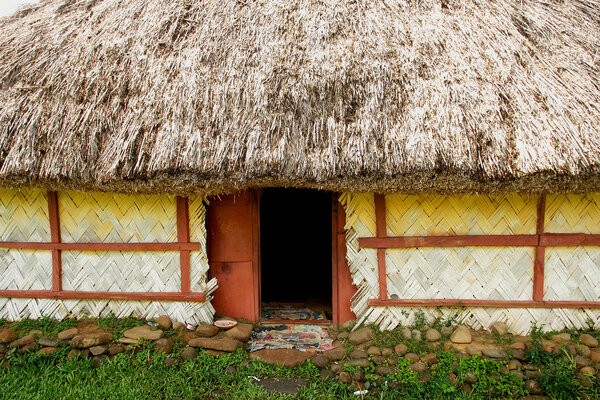 Detail of traditional house of Navala village, Viti Levu island, Fiji